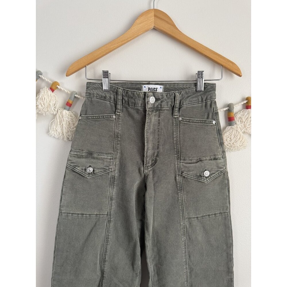 Paige Alexis Cargo Barrel Leg In Vintage Ivy Green Jeans Cotton Blend Denim 25 - Picture 4 of 12